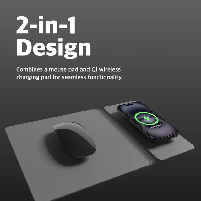 Alt view image 2 of 5 - POUT H3 Split Wireless Charging Mouse Pad  Fast Qi Charger with Magnetic Attachment  Smooth Surface & Anti-Slip Base  Compatible with Smartphones and Earbuds (Dust Gray)