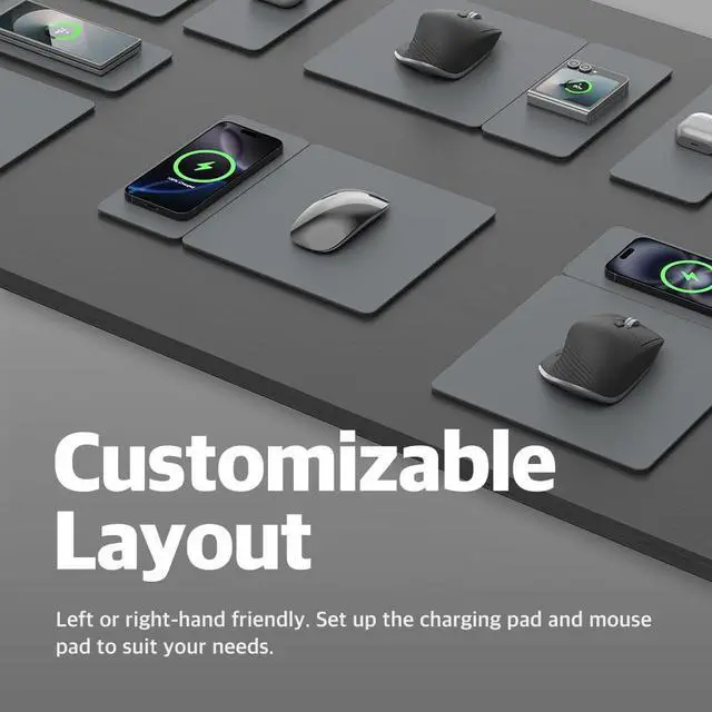 Alt view image 4 of 5 - POUT H3 Split Wireless Charging Mouse Pad  Fast Qi Charger with Magnetic Attachment  Smooth Surface & Anti-Slip Base  Compatible with Smartphones and Earbuds (Dust Gray)
