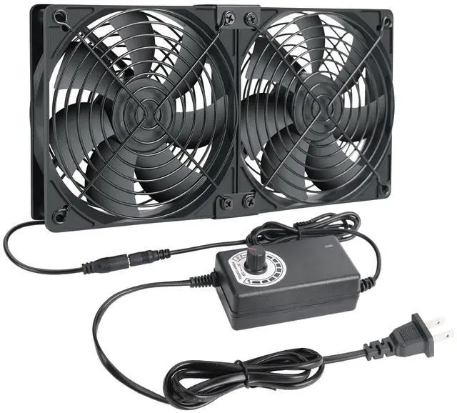 Main image of Qirssyn 2 x 120mm 240mm Computer Fan with AC Plug, 110V - 240V AC Powered Fan with Variable Speed Controller for Receiver Cabinet Chassis Machine Server Workstation Cooling