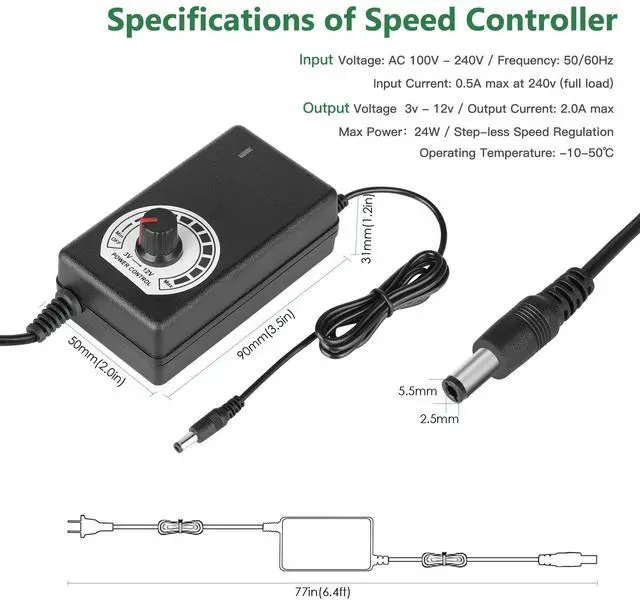 Alt view image 3 of 5 - Qirssyn 2 x 120mm 240mm Computer Fan with AC Plug, 110V - 240V AC Powered Fan with Variable Speed Controller for Receiver Cabinet Chassis Machine Server Workstation Cooling
