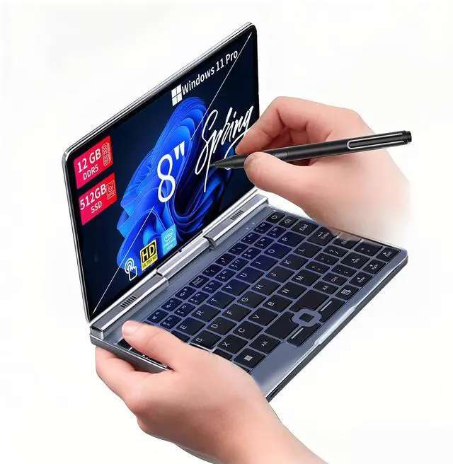 Main image of 8 Inch 2-in-1 Mini Laptop,HD Rotatable Touch Screen Support Handwriting Windows 11 Pro Small Laptop,Intel N100,12GB RAM, 512GB SSD,Wi-Fi 6, BT 5.2,2 MP Camera,G-Sensor,HDMI,Type C Ultra Pocket PC