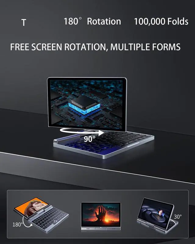 Alt view image 3 of 5 - 8 Inch 2-in-1 Mini Laptop,HD Rotatable Touch Screen Support Handwriting Windows 11 Pro Small Laptop,Intel N100,12GB RAM, 512GB SSD,Wi-Fi 6, BT 5.2,2 MP Camera,G-Sensor,HDMI,Type C Ultra Pocket PC