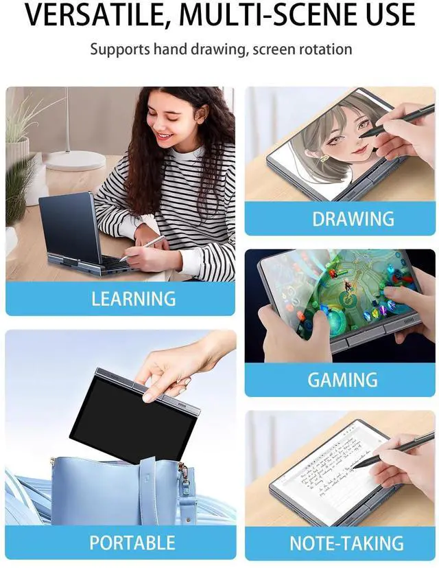 Alt view image 4 of 5 - 8 Inch 2-in-1 Mini Laptop,HD Rotatable Touch Screen Support Handwriting Windows 11 Pro Small Laptop,Intel N100,12GB RAM, 512GB SSD,Wi-Fi 6, BT 5.2,2 MP Camera,G-Sensor,HDMI,Type C Ultra Pocket PC