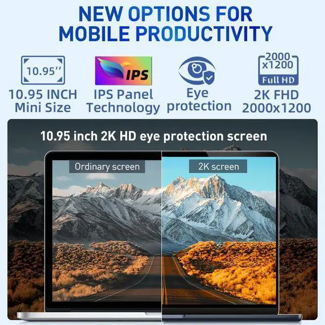 Alt view image 3 of 5 - 2-in-1 Mini Laptop: 10.95" 2K FHD IPS Touchscreen, In tel N95 CPU,16GB DDR5 RAM 512G SSD, Metal Body, Win 11 Pro/Office 2019, Full-Function Type-C, Fingerprint Sensor, Backlit Keyboard (16G+512GB)