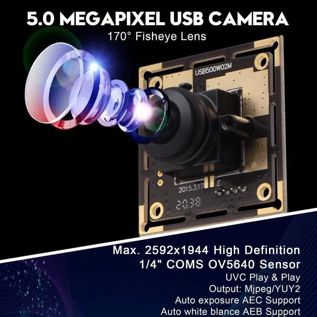 Alt view image 4 of 5 - SVPRO 170 Degree Wide Angle 5 Megapixel Fisheye Lens USB Webcam Camera Module for Portable Video System