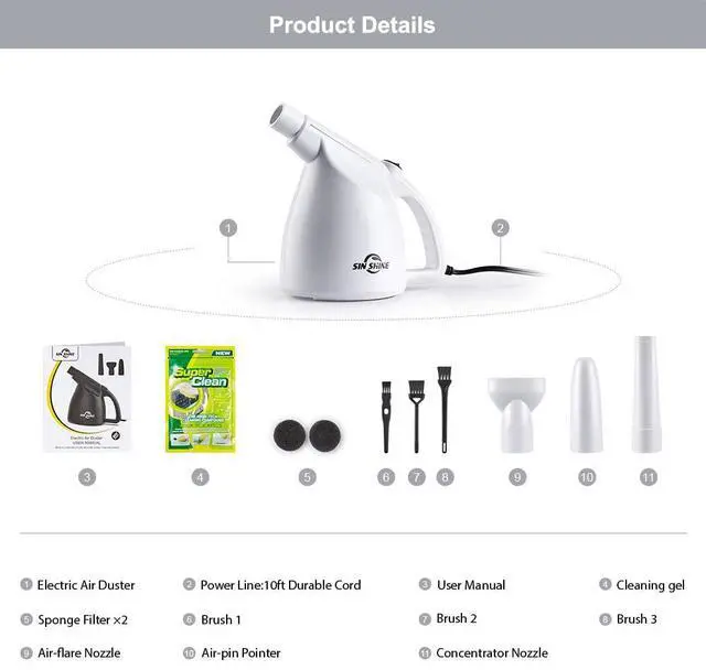 Alt view image 4 of 5 - SIN SHINE - Compressed Air 3.0- Multi-Use Electric Air Duster, SIN SHINE 7-in-1 Electronics Cleaner Kit
