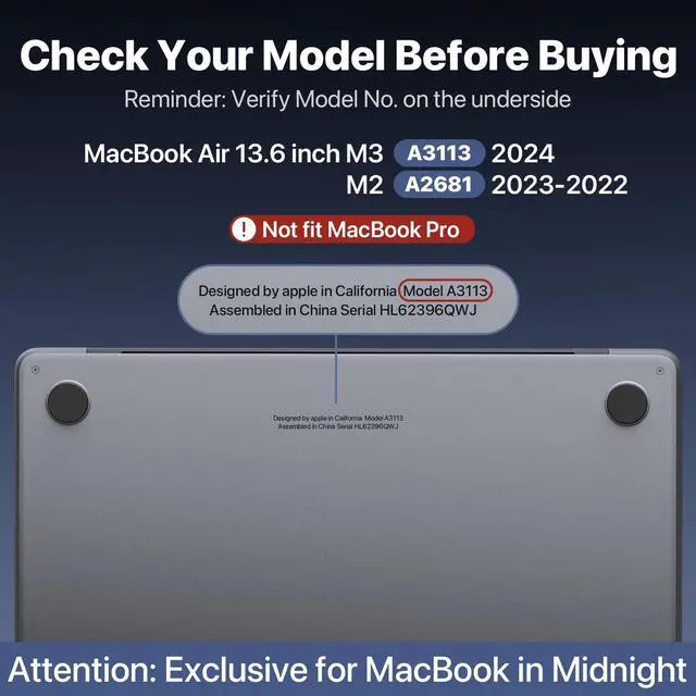 Alt view image 3 of 5 - Soonjet for MacBook Air 13.6 inch Case M4 M3 M2 2025 2024-2022, Model A3240 A3113 A2681 [Glitter ShockBumper] [Military Drop Protection] Hard Shell Cover for MacBook Air 13 inch Case - Twinkle Black