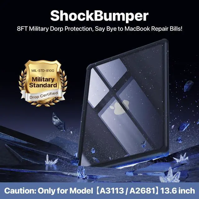 Alt view image 2 of 5 - Soonjet for MacBook Air 13.6 inch Case M4 M3 M2 2025 2024-2022, Model A3240 A3113 A2681 [Glitter ShockBumper] [Military Drop Protection] Hard Shell Cover for MacBook Air 13 inch Case - Twinkle Black