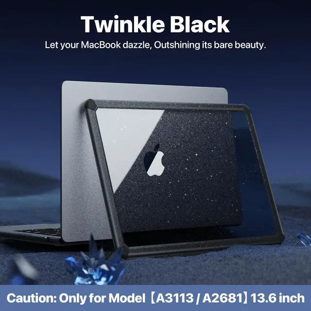Alt view image 4 of 5 - Soonjet for MacBook Air 13.6 inch Case M4 M3 M2 2025 2024-2022, Model A3240 A3113 A2681 [Glitter ShockBumper] [Military Drop Protection] Hard Shell Cover for MacBook Air 13 inch Case - Twinkle Black