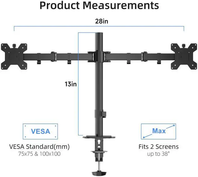 Alt view image 2 of 5 - Suptek Dual Ultrawide Monitor Desk Mount,Fully Adjustable Dual Monitor Arm for 2 Monitor Screens up to 38 inches and Max 22lbs Each,Extra Tall 15.75" Pole Dual Monitor Stand for Desk,Black(MD9442MB)