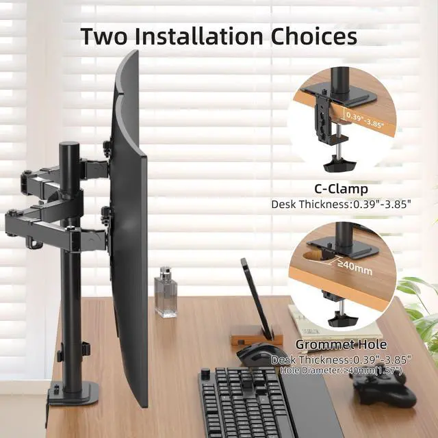 Alt view image 4 of 5 - Suptek Dual Ultrawide Monitor Desk Mount,Fully Adjustable Dual Monitor Arm for 2 Monitor Screens up to 38 inches and Max 22lbs Each,Extra Tall 15.75" Pole Dual Monitor Stand for Desk,Black(MD9442MB)