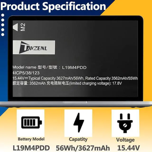 Alt view image 2 of 5 - TAVZENL L19M4PDD L19D4PDD L19C4PDD 55Wh Battery Replacement for Lenovo ThinkBook G2 14S ITL Serie G2 13S ITL are Series G3 13S ACN Series 15.44V 3562