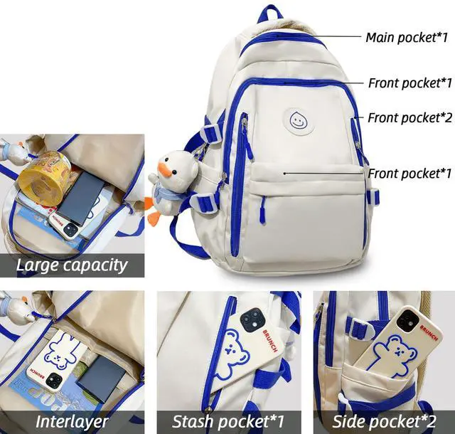 Alt view image 3 of 5 - Teclado Kawaii Backpack with Cute Accessories Lightweight Bookbags Laptop Bag Waterproof Casual Travel Daypacks (Black)