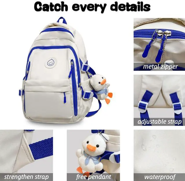 Alt view image 4 of 5 - Teclado Kawaii Backpack with Cute Accessories Lightweight Bookbags Laptop Bag Waterproof Casual Travel Daypacks (Black)
