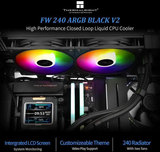 Alt view image 2 of 5 - Thermalrlght FW 240 Black ARGB CPU AIO Cooler,PC 240 Specification Water Cooling System,IPS LCD Screen with 320 * 240 Resolution,for AM5