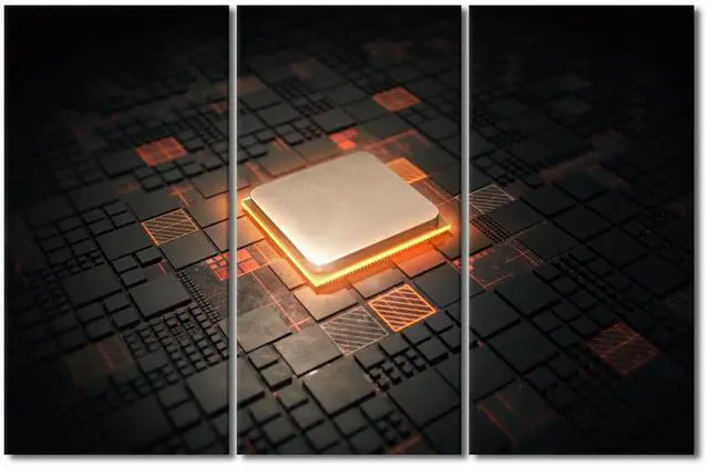 Main image of Canvas Wall Art Computer Processors CPU Wall Art for Living Room 3 Piece GPU Card with Circuit and Colorful Lights Modern Wall Decor Contemporary Art Print on Canvas Framed Ready to Hang (40"Wx60"H)