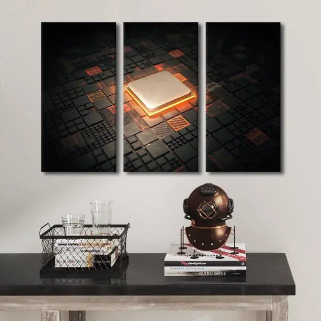 Alt view image 2 of 5 - Canvas Wall Art Computer Processors CPU Wall Art for Living Room 3 Piece GPU Card with Circuit and Colorful Lights Modern Wall Decor Contemporary Art Print on Canvas Framed Ready to Hang (40"Wx60"H)