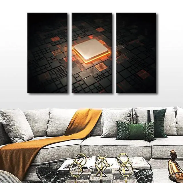 Alt view image 4 of 5 - Canvas Wall Art Computer Processors CPU Wall Art for Living Room 3 Piece GPU Card with Circuit and Colorful Lights Modern Wall Decor Contemporary Art Print on Canvas Framed Ready to Hang (40"Wx60"H)
