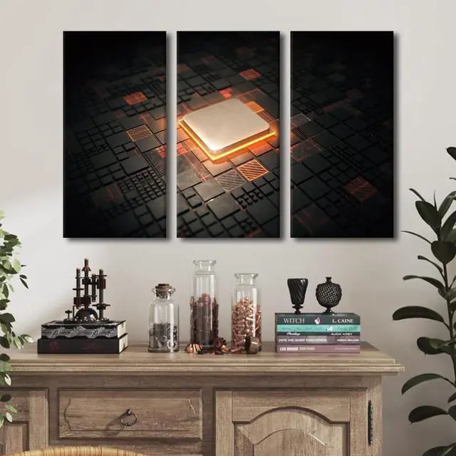 Alt view image 3 of 5 - Canvas Wall Art Computer Processors CPU Wall Art for Living Room 3 Piece GPU Card with Circuit and Colorful Lights Modern Wall Decor Contemporary Art Print on Canvas Framed Ready to Hang (40"Wx60"H)
