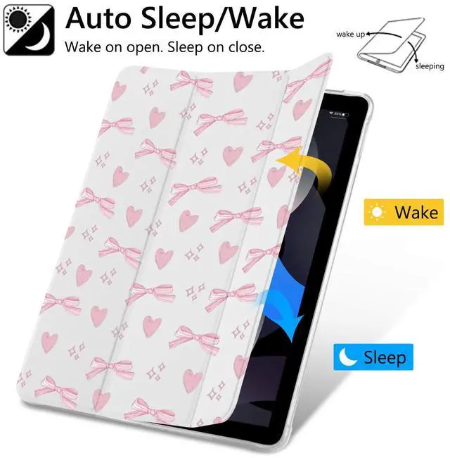 Alt view image 4 of 5 - Cute Pink Bow Design Case for iPad 9th/8th/7th Generation 10.2 Inch (2021/2020/2019 Release),Girly Protective Case,Pencil Holder & Clear Transparent Soft TPU Back & Trifold Smart Pad White Cover