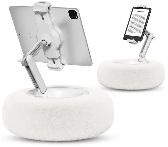 Main image of Viozon Tablet Stand Pillow, Compatible with 4.7"-13" Phone/Tablet, iPad, iPhone, Samsung, Google, Kindle, 360°Adjustable Phone Holder for Bed with Soft Plush Fabric, and Detachable Bowl, White