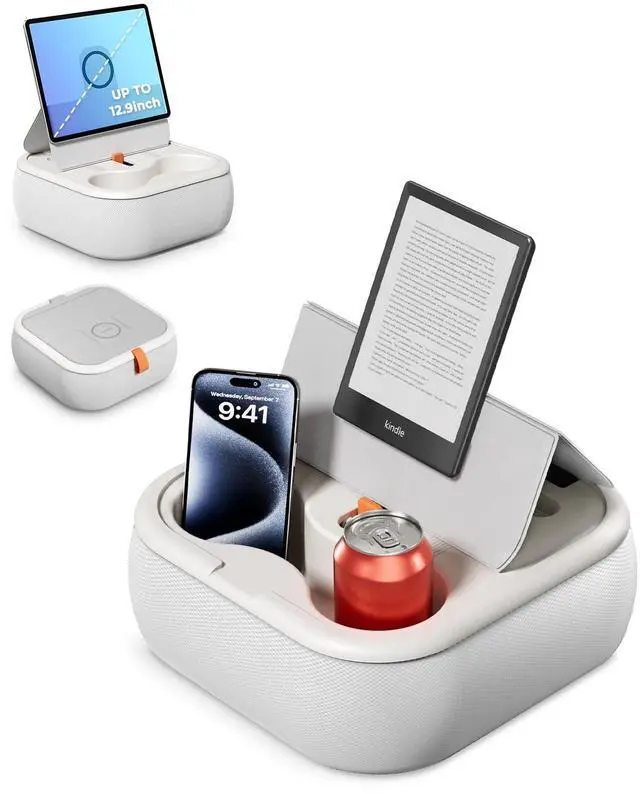 Main image of Viozon Tablet Stand Pillow, Compatible with 4-13" Phone/Tablet, iPad, iPhone, Samsung,Kindle,Google, Magnetic Phone Stand for Desk, Kindle Pillow Stand for Bed with Cozy Fabric,and Two Cup Size Bowl.W