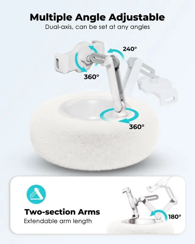 Alt view image 4 of 5 - Viozon Tablet Stand Pillow, Compatible with 4.7"-13" Phone/Tablet, iPad, iPhone, Samsung, Google, Kindle, 360°Adjustable Phone Holder for Bed with Soft Plush Fabric, and Detachable Bowl, White