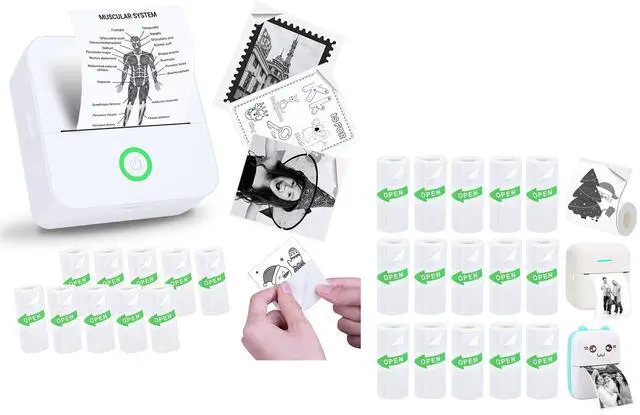 Main image of Vicbear Mini Sticker Printer Set with 10 Rolls Sticker Paper + 15 Rolls White Thermal Sticker Paper Set, White
