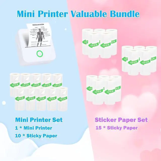 Alt view image 2 of 5 - Vicbear Mini Sticker Printer Set with 10 Rolls Sticker Paper + 15 Rolls White Thermal Sticker Paper Set, White