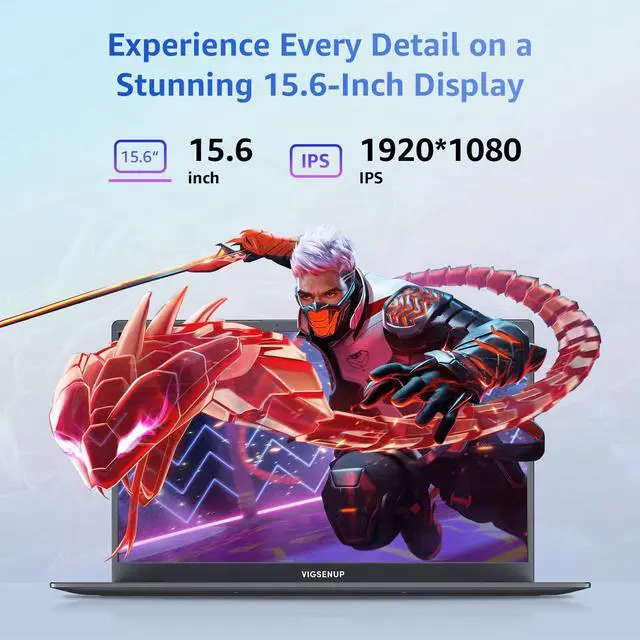 Alt view image 3 of 4 - VIGSENUP Laptop, 12GB LPDDR5 RAM, 1TB SSD, 15.6 Inch Laptop Computer, Win 11 Pro, N95 Quad Core Processor, Up to 3.4GHz, Preinstall Office Pro Plus 2024, WiFi 5, BT 5.0, USB-C, Webcam, Fingerprint