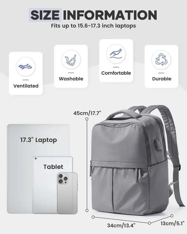 Alt view image 3 of 5 - wepadre Laptop Backpack For Women Gym Backpack For Women Aesthetic College Backpack With Laptop Compartment Grey