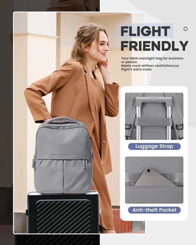Alt view image 5 of 5 - wepadre Laptop Backpack For Women Gym Backpack For Women Aesthetic College Backpack With Laptop Compartment Grey