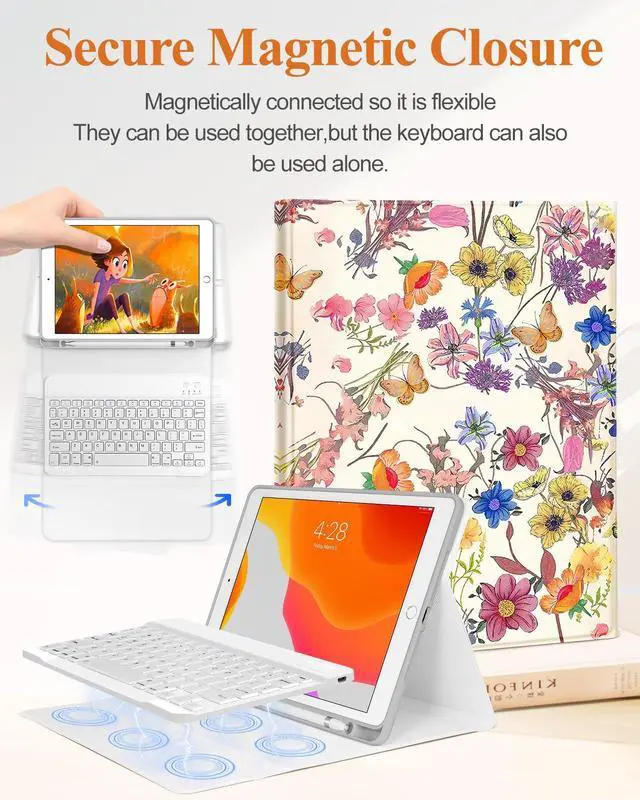 Alt view image 4 of 5 - Wazzasoft for iPad 9th/8th/7th/Air 3rd Generation/Pro 10.5 Inch Case Keyboard Pencil Holder Folio Tablet Cover Women Girl Cute Girly Teen Kawaii Butterfly Unique Design for Apple 10.2 & 10.5 Inch