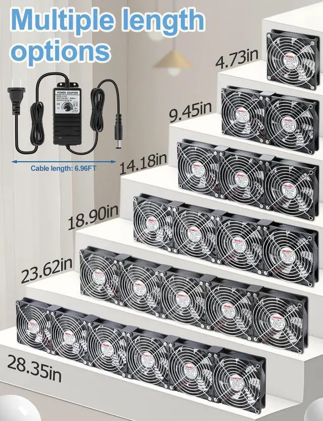 Alt view image 5 of 5 - Wathai 120mm x 5 Small Box Computer Fan with AC Plug Dual Ball with Variable Speed Controller for External GPU, Server Rack Cabinet, Chicken Coop, Window Exhaust Cooling Ventilation