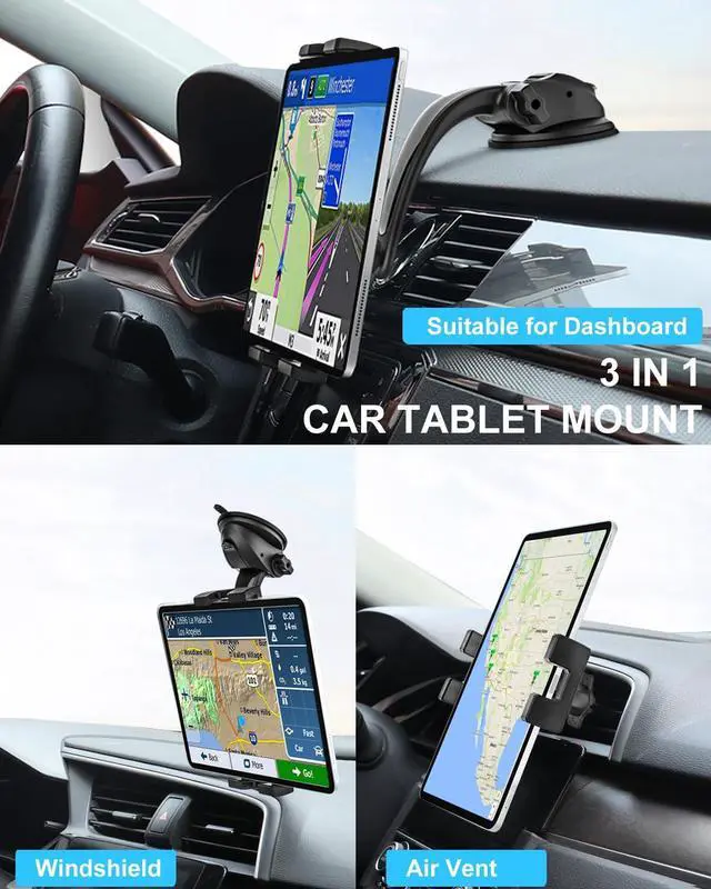 Alt view image 2 of 5 - woleyi 3 in 1 Car Tablet Holder Mount, Universal Strong Suction Cup Tablet Holder for Car Dashboard Windshield Air Vent, for iPad Pro, Air, Mini, Galaxy Tabs, Z Fold, Fire HD, iPhone, 4.7-13" Devices