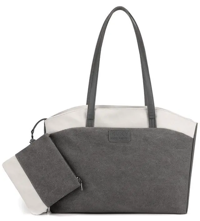 Main image of Wxnow Women's Laptop Tote Bag - 15.6 Inch Water-Resistant Canvas Shoulder Bag with Detachable Wallet, Business Commuter Purse for Work, Travel & Daily Essentials (D-Dark gray)