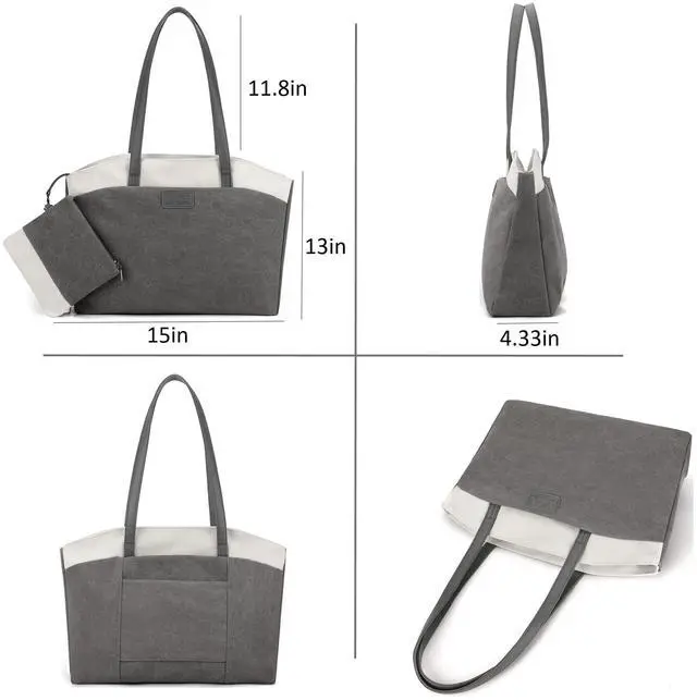 Alt view image 5 of 5 - Wxnow Women's Laptop Tote Bag - 15.6 Inch Water-Resistant Canvas Shoulder Bag with Detachable Wallet, Business Commuter Purse for Work, Travel & Daily Essentials (D-Dark gray)