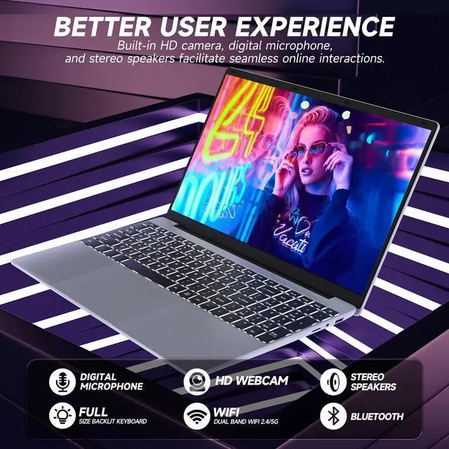 Alt view image 5 of 5 - XYPLOXZ 15.6 inch Laptop, FHD IPS 1920x1080 Screen, RAM 8GB SSD 256GB, Celeron N5095, Backlit Keyboard, WiFi, USB 3.0, Webcam, HDMI, Ultral Light Laptop for Students and Business.(DDR 8GB| SSD 256GB)