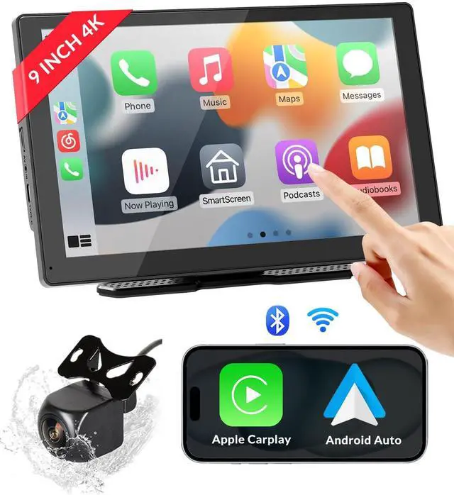 Main image of Yaseme Wireless Carplay Screen for Car, 9" HD Portable Car Stereo Touch Screen, CarPlay & Android Auto with 1080p Backup Camera Mirror Link FM GPS Navigation