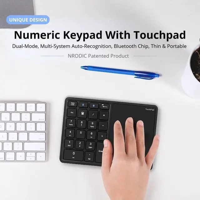 Alt view image 2 of 5 - Yoidesu 22 Keys Numeric Keypad with Touchpad, 5.0/2.4G Touch Pad Number Pad, Type C Portable Numpad Financial Accounting with USB Receiver for Laptop