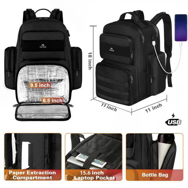 Alt view image 3 of 5 - MATEIN Lunch Backpack for Men Work, 15.6 Inch Tactical Backpack with Lunch Compartment, Large Laptop Backpacks with Insulated Cooler Bag for Travel Beach Camping Picnic Hiking, Black