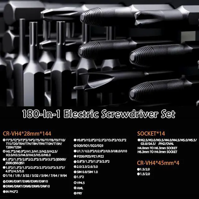 Alt view image 2 of 5 - ZNikoyidy 180 in 1 Electric Screwdriver Set, Power Screwdriver, Precision Screwdriver Set, 3 Torque Modes with 162 Magnetic Precision Bits, Screwdriver it for Phone Camera Computer Watch Laptop Drones