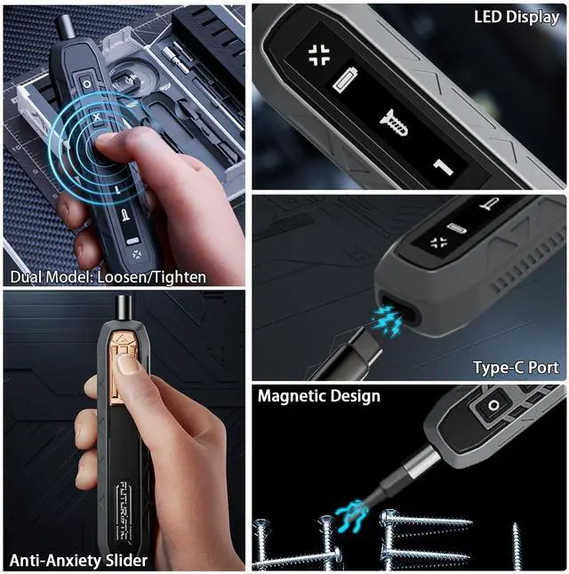 Alt view image 4 of 5 - ZNikoyidy 180 in 1 Electric Screwdriver Set, Power Screwdriver, Precision Screwdriver Set, 3 Torque Modes with 162 Magnetic Precision Bits, Screwdriver it for Phone Camera Computer Watch Laptop Drones