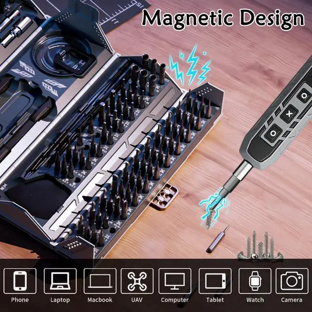 Alt view image 5 of 5 - ZNikoyidy 180 in 1 Electric Screwdriver Set, Power Screwdriver, Precision Screwdriver Set, 3 Torque Modes with 162 Magnetic Precision Bits, Screwdriver it for Phone Camera Computer Watch Laptop Drones