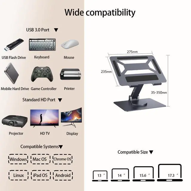 Alt view image 3 of 5 - ZooGuree 7 in 1 Laptop Docking Station Stand Detachable USB C Hub, 4K HDMI, 2 USB 3.0, RJ45, PD 3.0 Universal Laptop Stand with 360-degree Swivel Stand