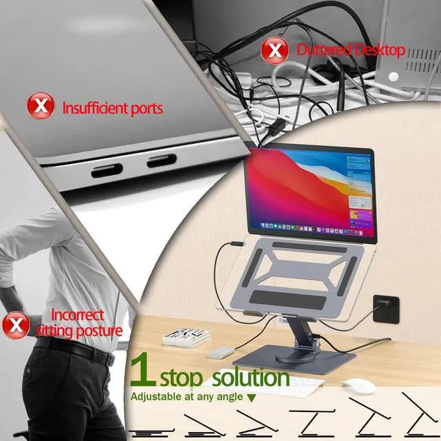 Alt view image 4 of 5 - ZooGuree 7 in 1 Laptop Docking Station Stand Detachable USB C Hub, 4K HDMI, 2 USB 3.0, RJ45, PD 3.0 Universal Laptop Stand with 360-degree Swivel Stand