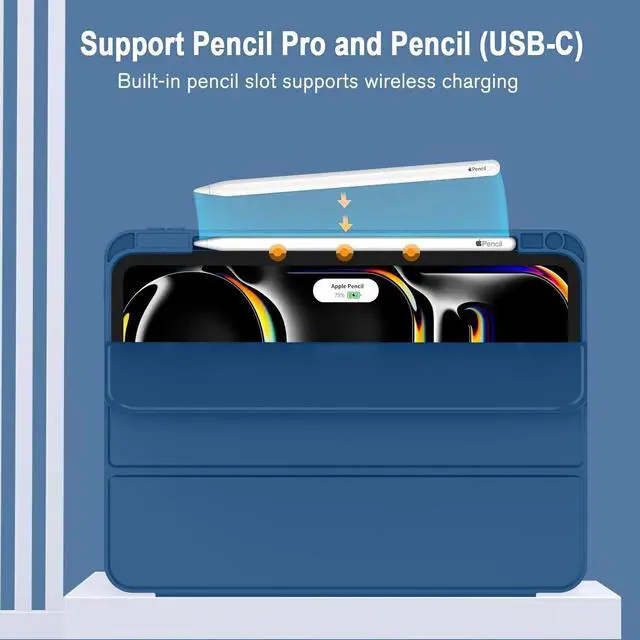 Alt view image 2 of 5 - ZryXal New iPad Pro 13 Inch Case M4 (2024 Model, 7th Generation) with Pencil Holder, Smart iPad Case [Support Pencil Pro and Pencil (USB-C)], Support Touch ID and Auto Wake/Sleep (New Navy Blue)