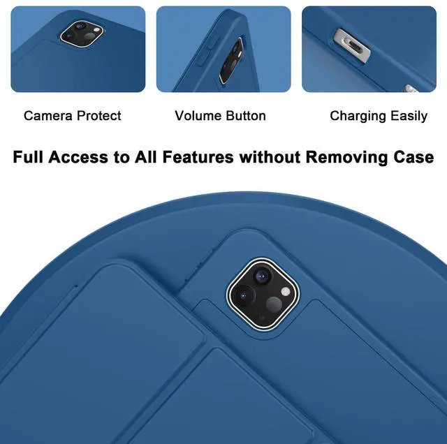 Alt view image 3 of 5 - ZryXal New iPad Pro 13 Inch Case M4 (2024 Model, 7th Generation) with Pencil Holder, Smart iPad Case [Support Pencil Pro and Pencil (USB-C)], Support Touch ID and Auto Wake/Sleep (New Navy Blue)