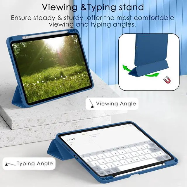 Alt view image 4 of 5 - ZryXal New iPad Pro 13 Inch Case M4 (2024 Model, 7th Generation) with Pencil Holder, Smart iPad Case [Support Pencil Pro and Pencil (USB-C)], Support Touch ID and Auto Wake/Sleep (New Navy Blue)