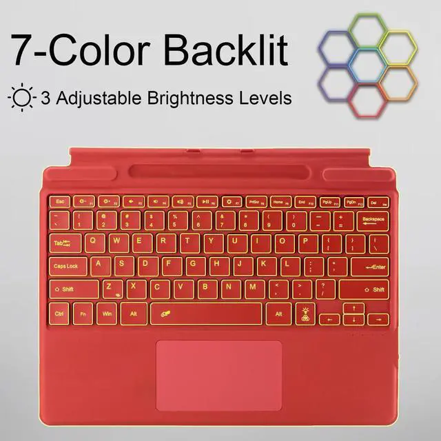 Alt view image 3 of 5 - mobee Type Cover for Microsoft Surface Pro 11 / Pro 10 / Pro 9 / Pro 8 / Pro X, 13 inch, Bluetooth Keyboard with Multi-Touch Trackpad Mouse, 7-Color Backlit, Ultra Slim & Pen Holder (Red)
